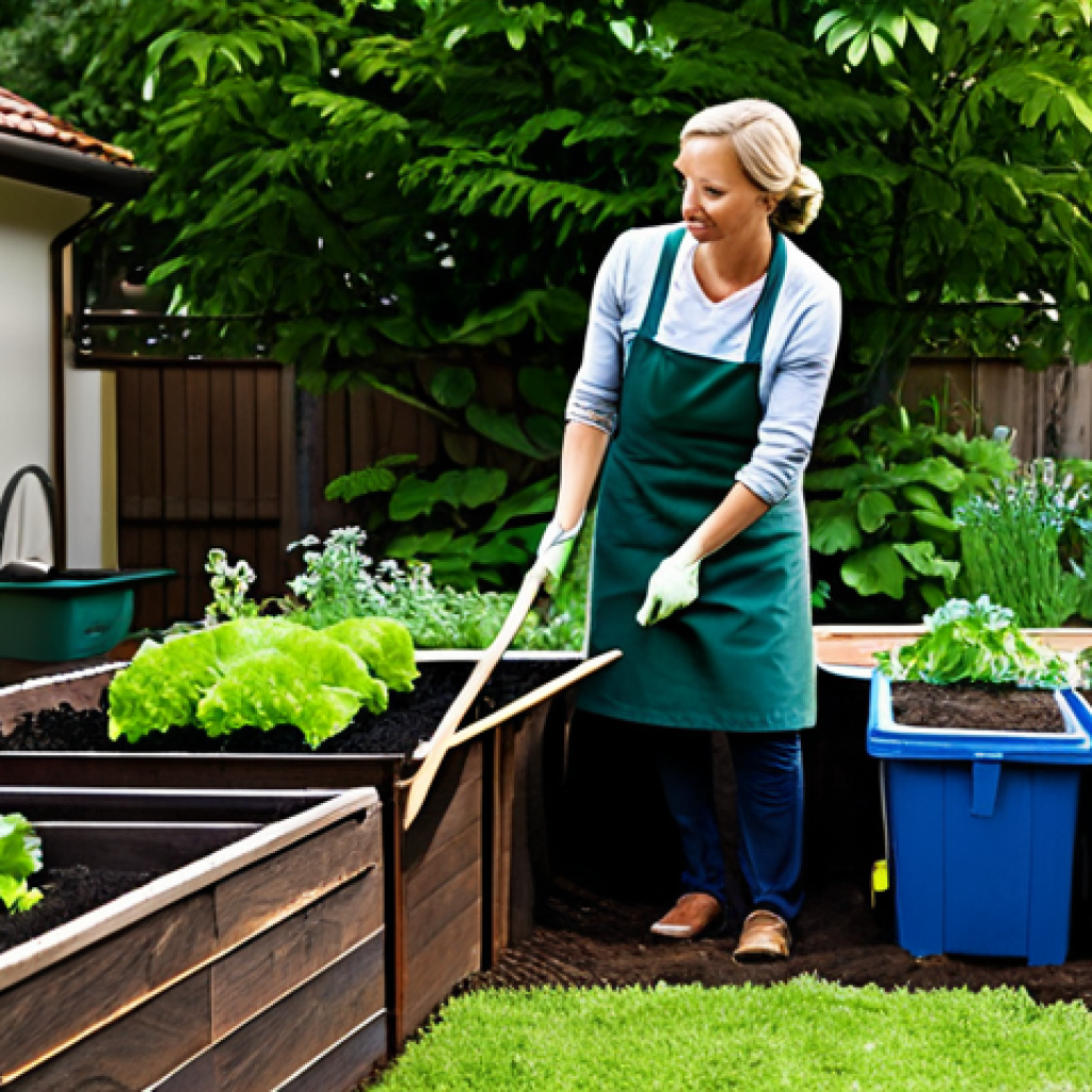 **
"A woman in appropriate attire, gardening in her backyard, fully clothed, tending to a vegetable garden with various plants, compost bin visible, neighborhood in the background, safe for work, family-friendly, perfect anatomy, natural proportions, professional quality, modest clothing, sustainable living concept, well-formed hands, proper finger count."
**