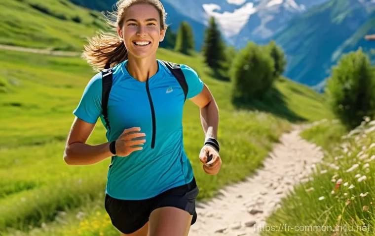 스포츠 상식 - **Prompt: Trail Running in the French Alps**
"A vibrant, photo-realistic image depicting a young...
