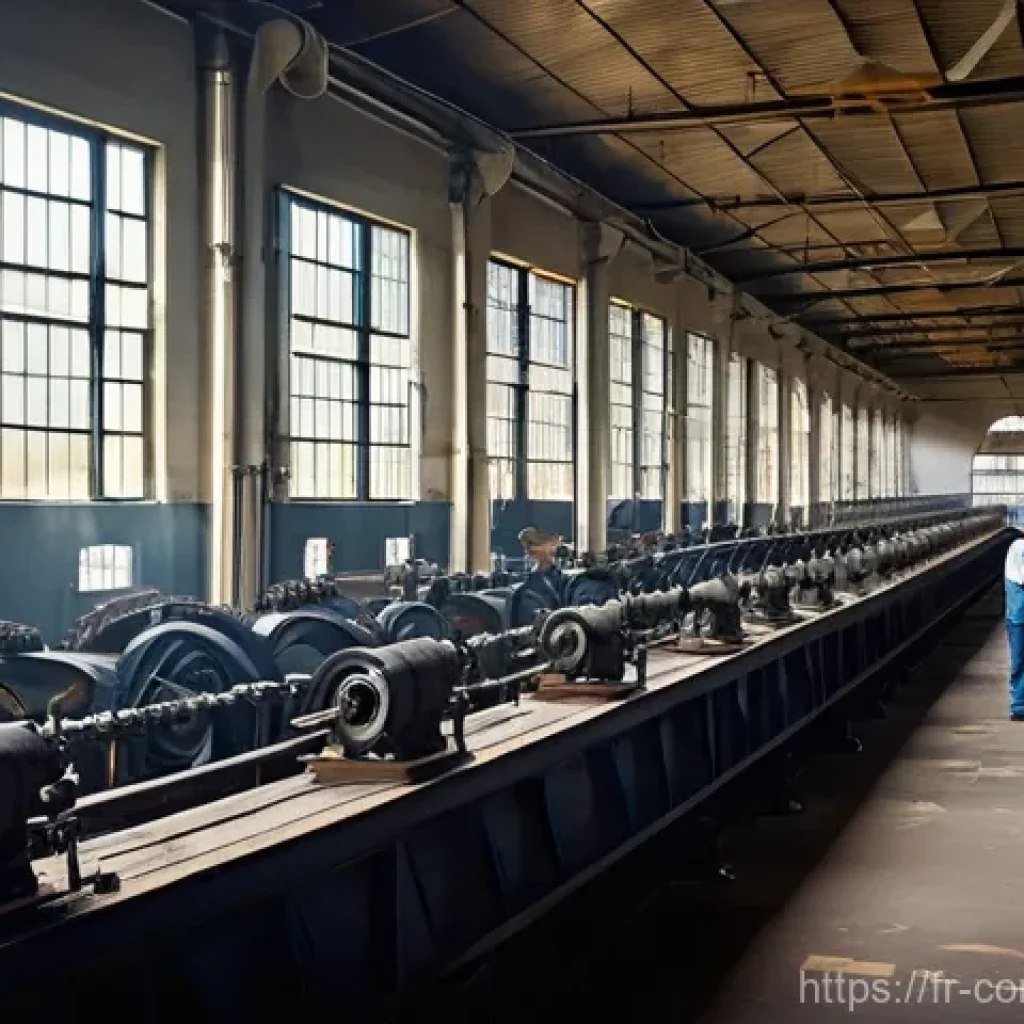 산업 혁명 - **The Heart of the Industrial Factory:**
    A panoramic view inside a bustling 19th-century textile...