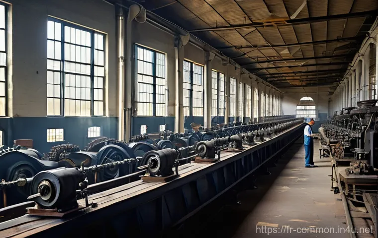 산업 혁명 - **The Heart of the Industrial Factory:**
    A panoramic view inside a bustling 19th-century textile...